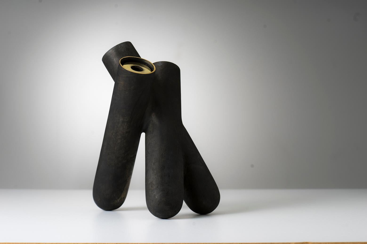 Contemporary Bronze Vase No.3 Hand-Sculpted with Black Matte Patina 6