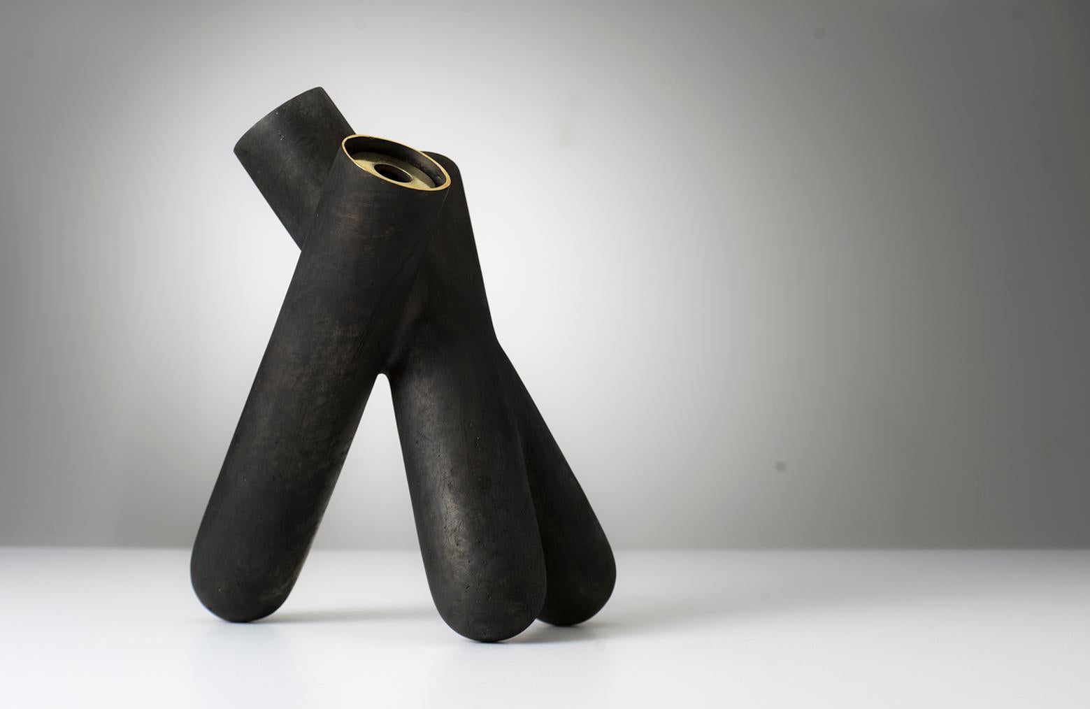 Mexican Contemporary Bronze Vase No.3 Hand-Sculpted with Black Matte Patina