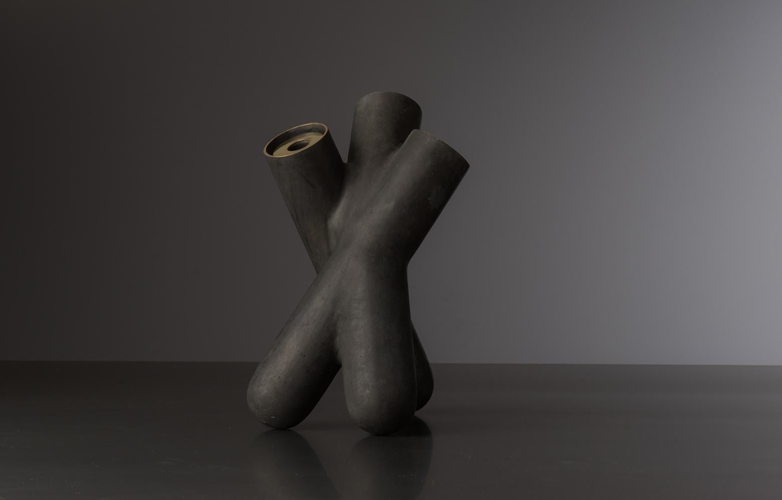 Cast Contemporary Bronze Vase No.3 Hand-Sculpted with Black Matte Patina