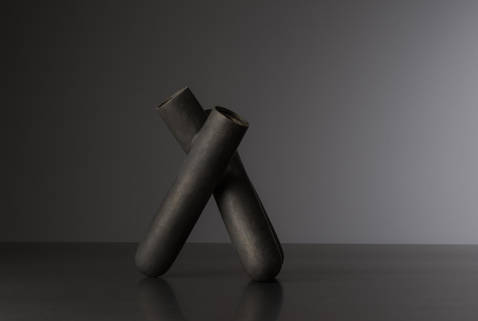 Contemporary Bronze Vase No.3 Hand-Sculpted with Black Matte Patina 1