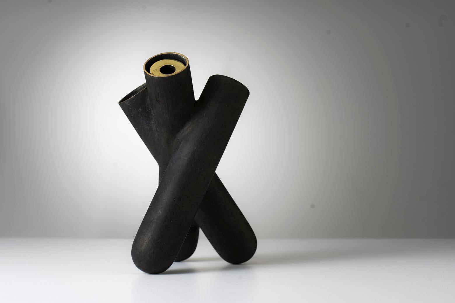 Contemporary Bronze Vase No.3 Hand-Sculpted with Black Matte Patina 3