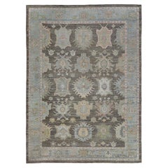 Tapis unique d'Oushak marron et bleu