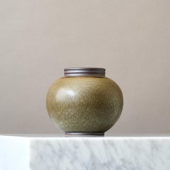 Vase Globe en grès Art déco brun unique de Gunnar Nylund. ALP, Suède années 1930