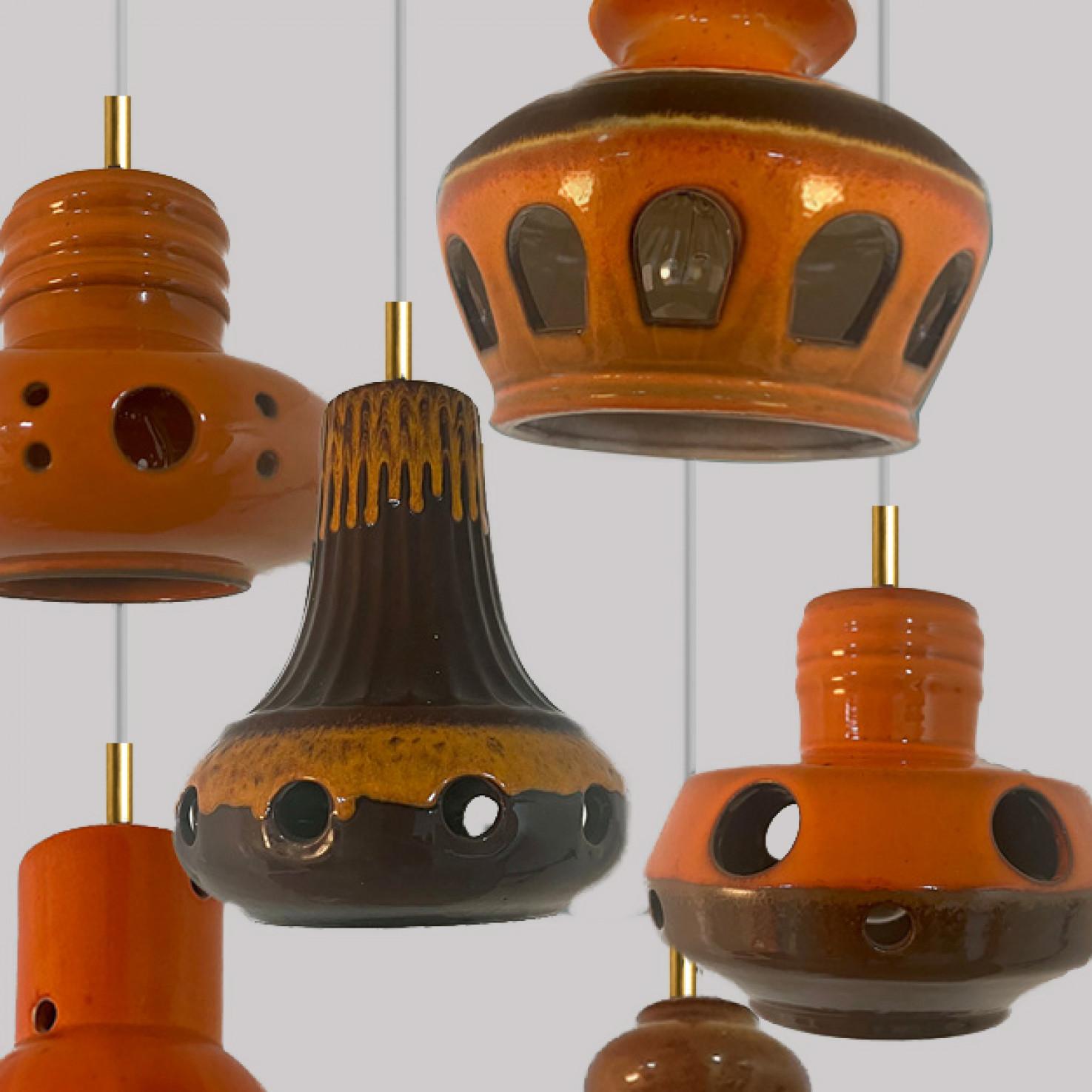 Unique Brown Glazed Ceramic Pendant Light, Germany, 1970s For Sale 5