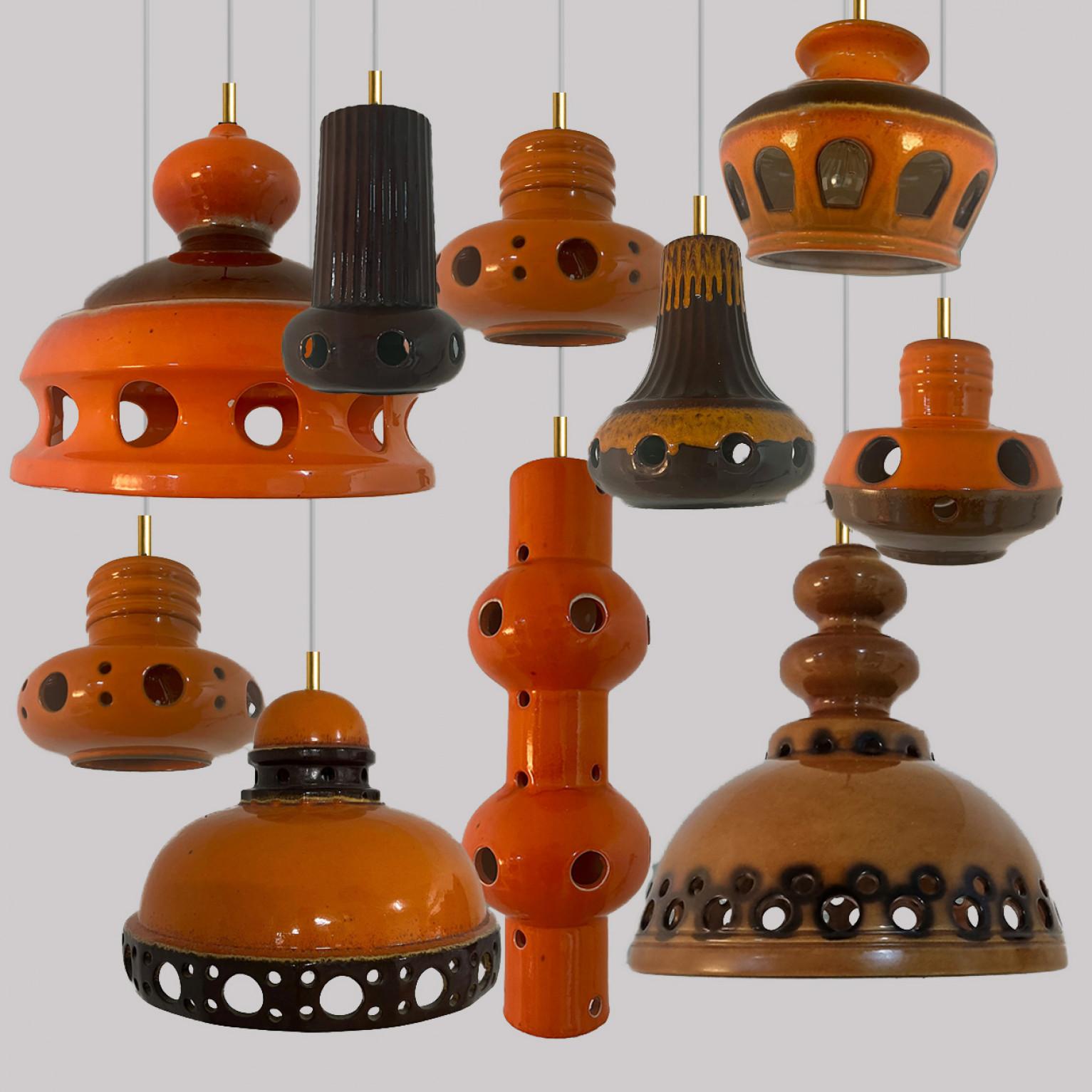 Unique Brown Glazed Ceramic Pendant Light, Germany, 1970s For Sale 6