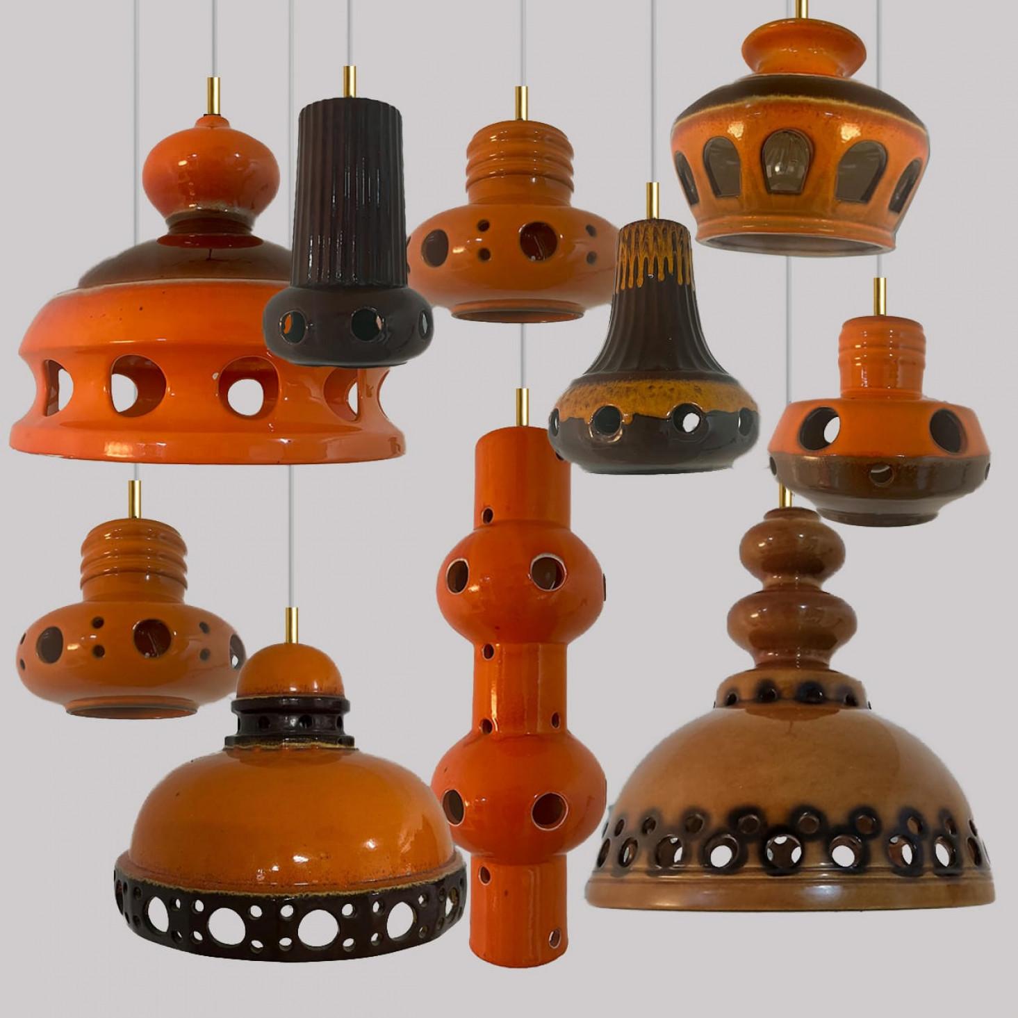 Lampe suspendue unique en céramique émaillée Brown, Allemagne, années 1970 en vente 4