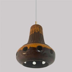 Einzigartige braun glasierte keramische Pendelleuchte, Deutschland, 1970er Jahre