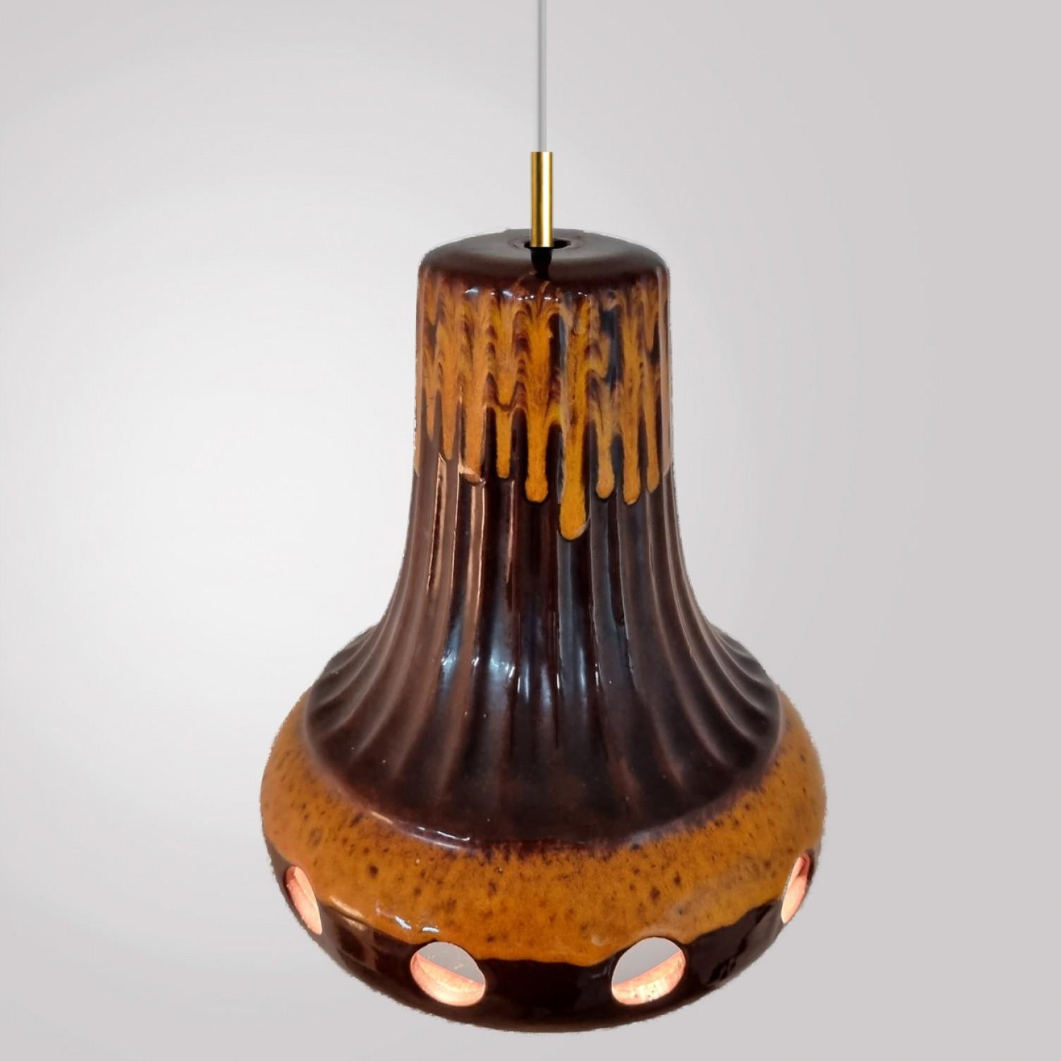 Late 20th Century Unique Brown Glazed Ceramic Pendant Light, Germany, 1970s For Sale