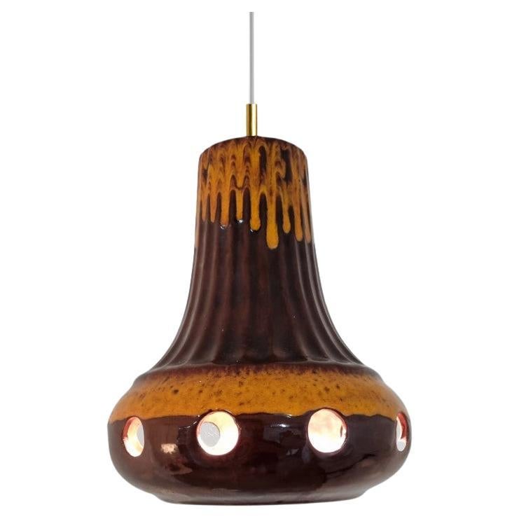Lampe suspendue unique en céramique émaillée Brown, Allemagne, années 1970