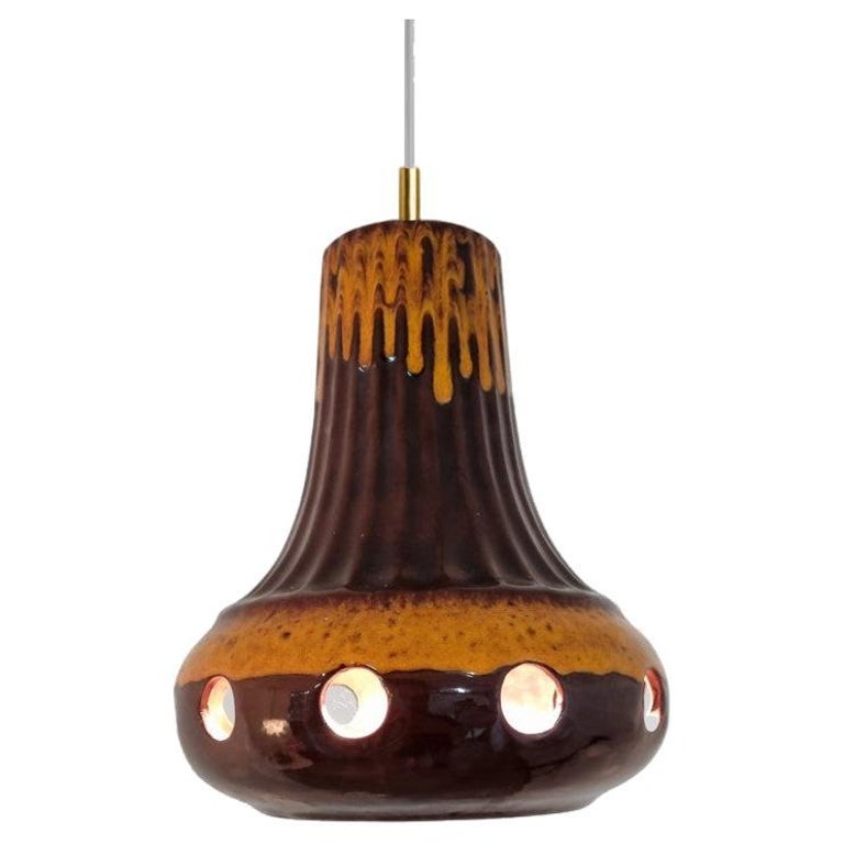 Unique Brown Glazed Ceramic Pendant Light, Germany, 1970s For Sale 