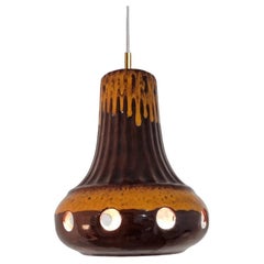 Unique Brown Glazed Ceramic Pendant Light, Germany, 1970s