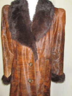 Unique Brown Pony Skin or Cowhide Leather Fur Coat