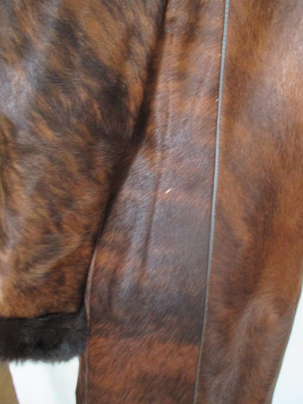  Unique Brown Pony Skin or Cowhide Leather Fur Coat In Good Condition For Sale In Amsterdam, NL