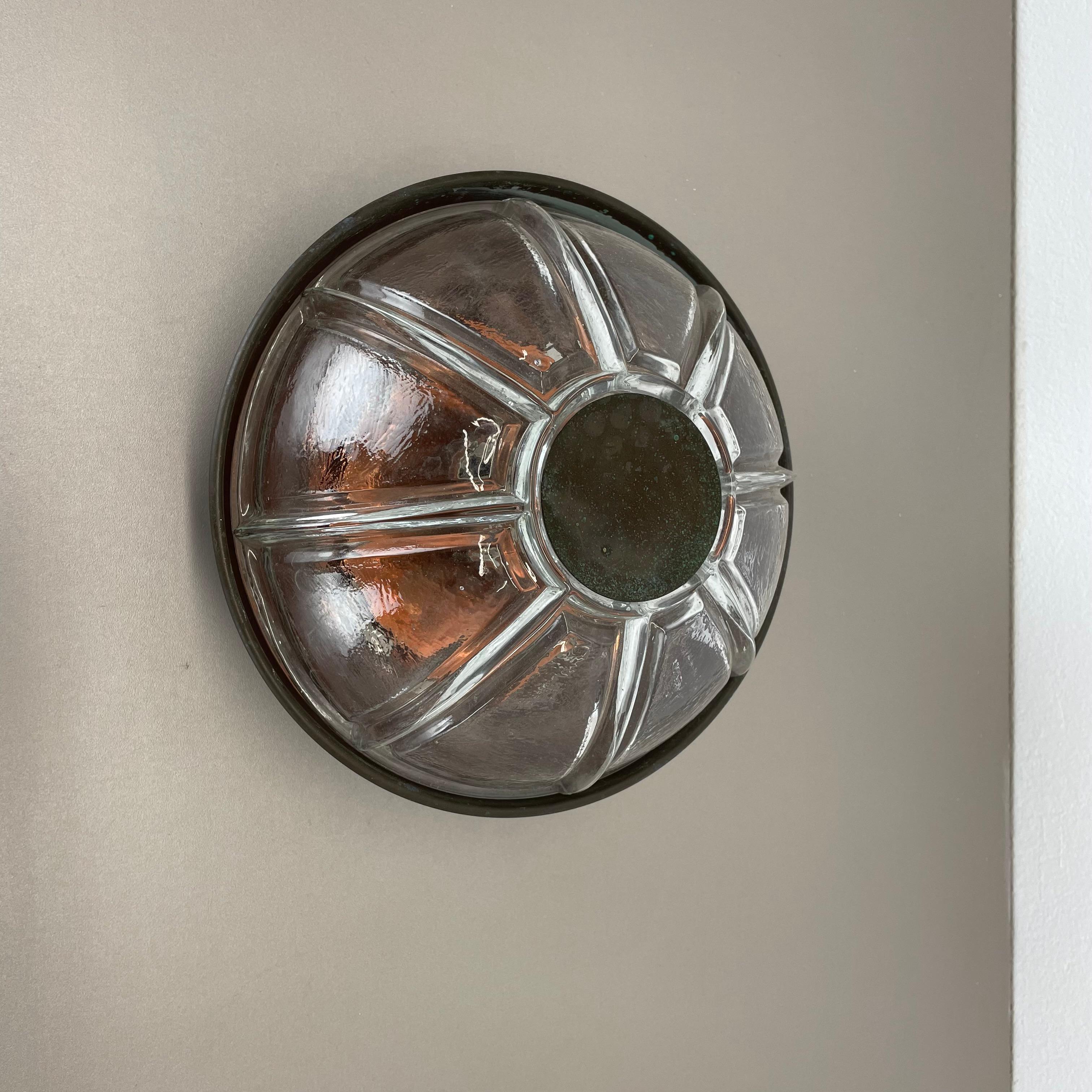Mid-Century Modern unique brutalist BOOM copper and Glass Wall Light by BEGA LIGHTS, Germany, 1980s For Sale