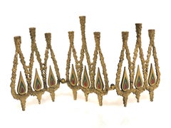 Unique Brutalist Brass and Enamel Menorah