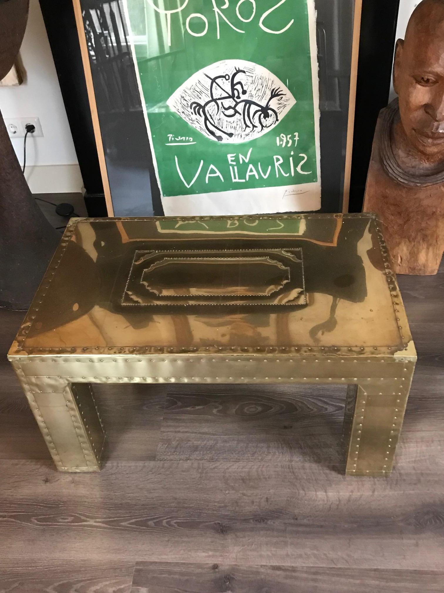 French Unique brutalist brass coffe table/. France 1960's For Sale