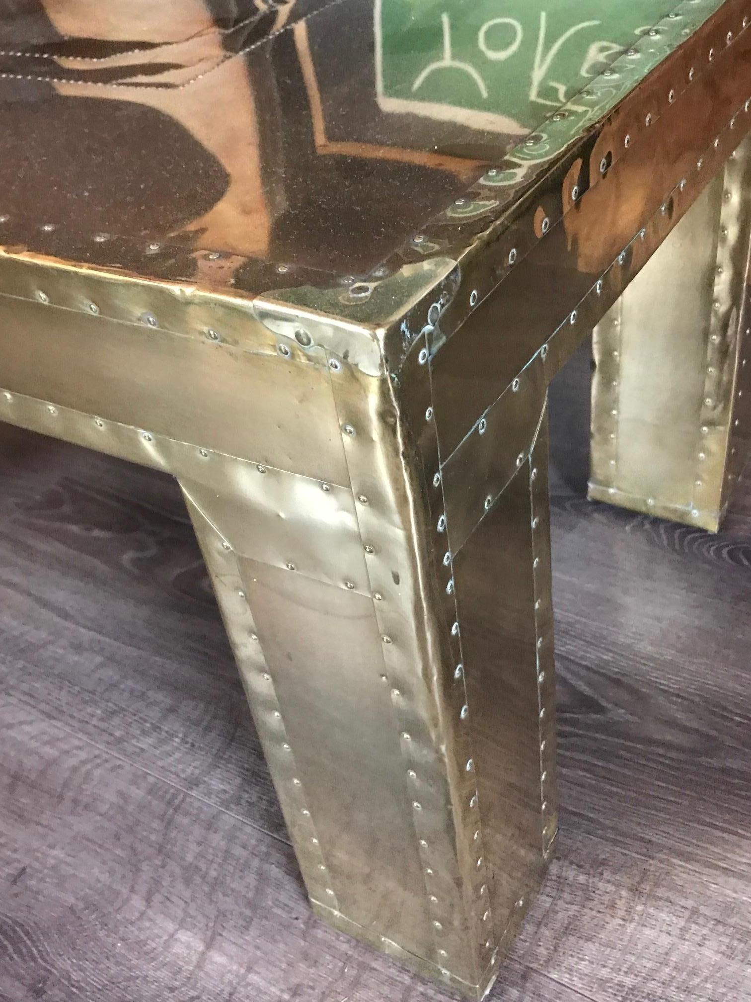 Hand-Crafted Unique brutalist brass coffe table/. France 1960's For Sale