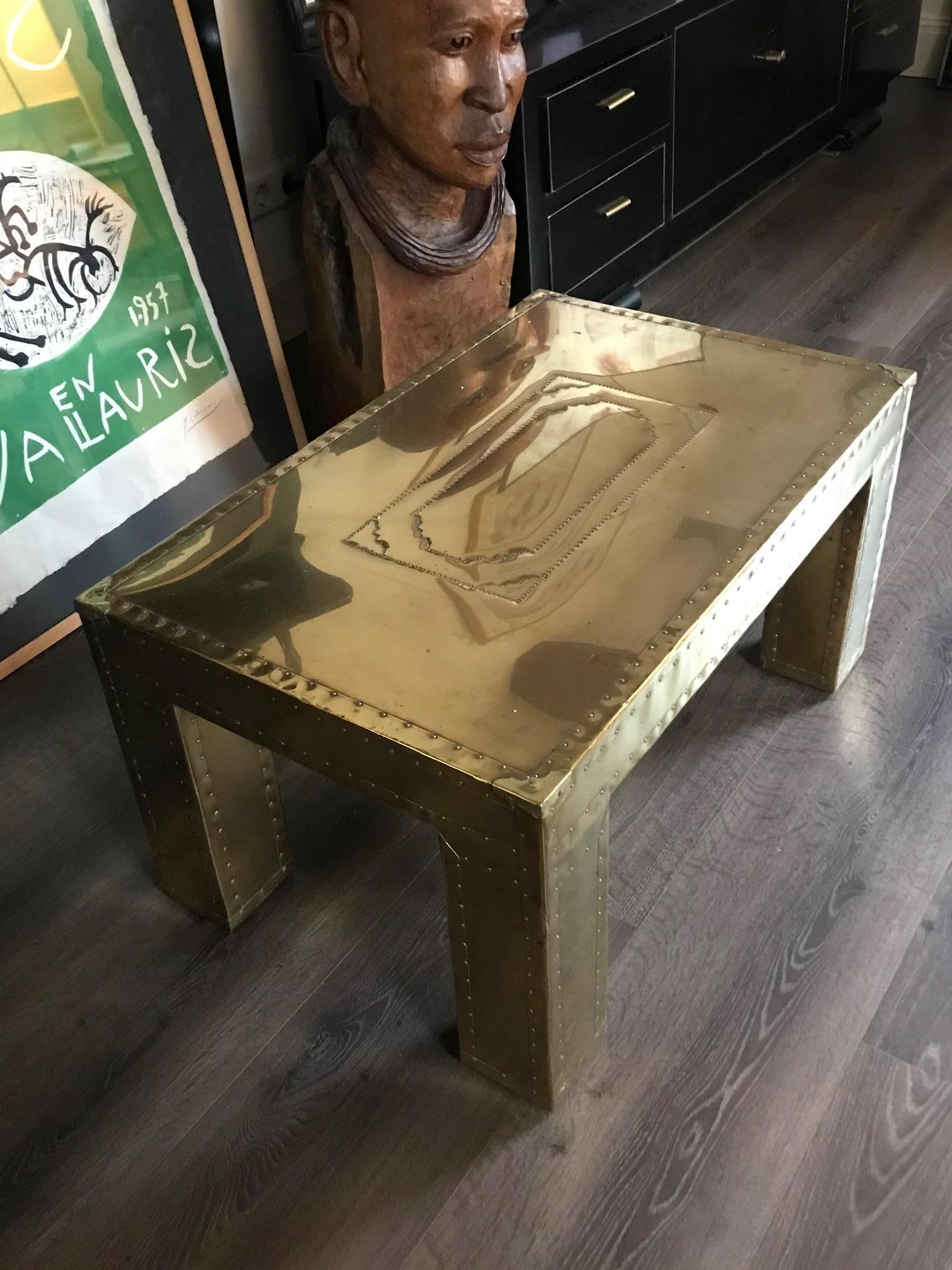 Mid-20th Century Unique brutalist brass coffe table/. France 1960's For Sale