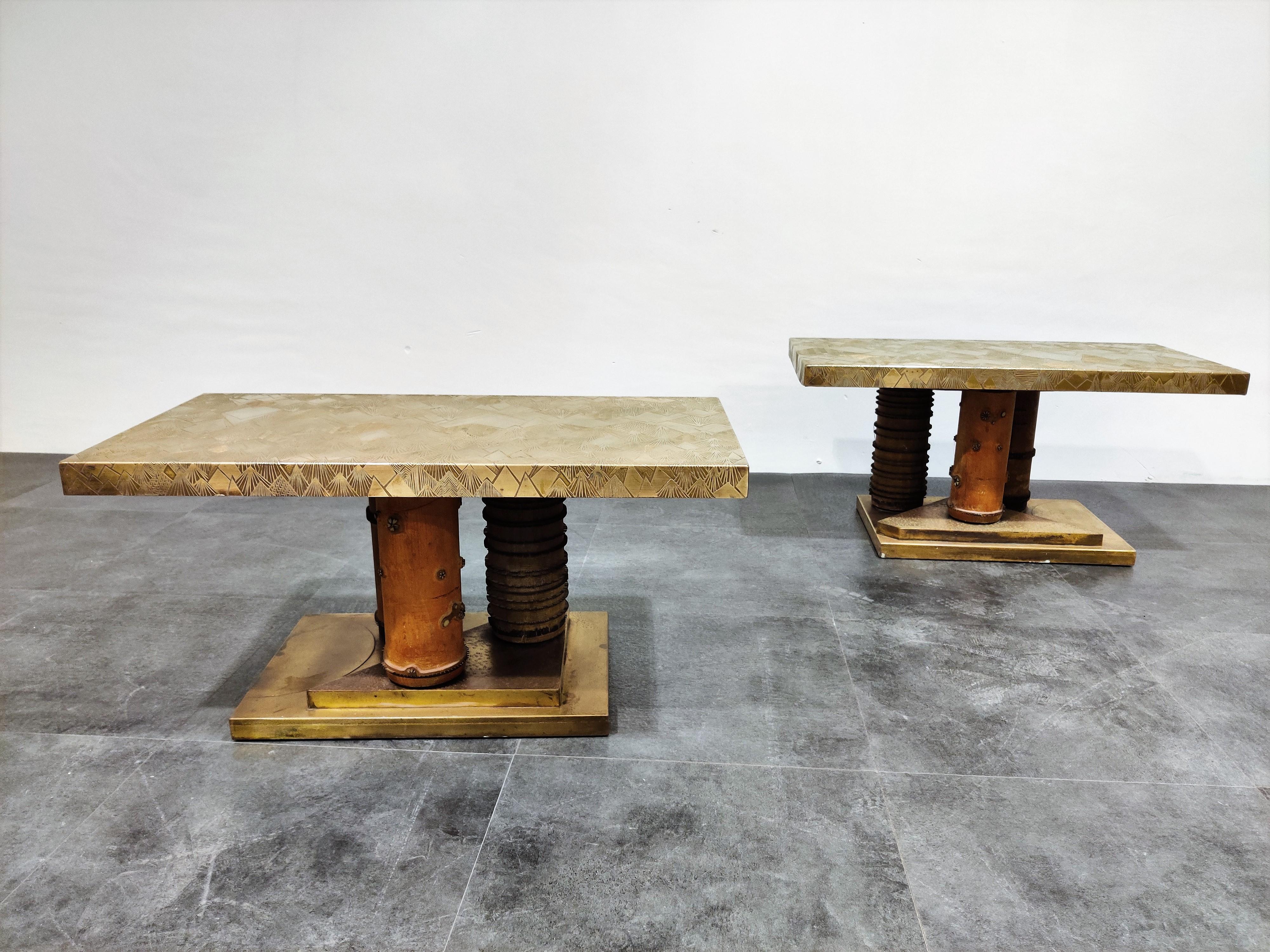 Unique Brutalist Brass Coffee Tables or Side Tables, 1970s In Good Condition In HEVERLEE, BE