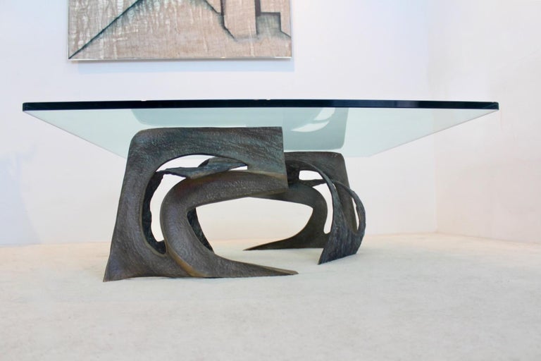 Unique Table Design 2 Unique Brutalist Handcrafted Bronze and Glass Artwork Coffee Table ...