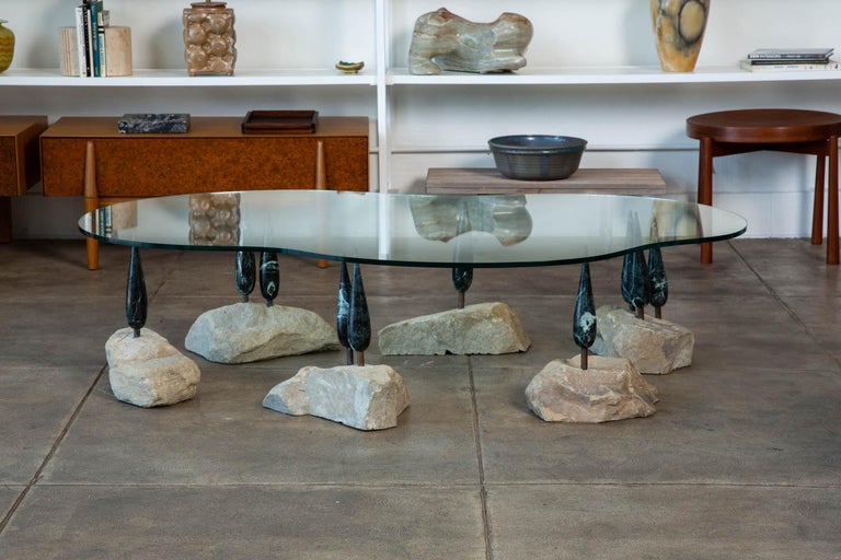 Unique Brutalist Marble and Stone Coffee Table at 1stDibs