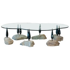 Unique Brutalist Marble and Stone Coffee Table