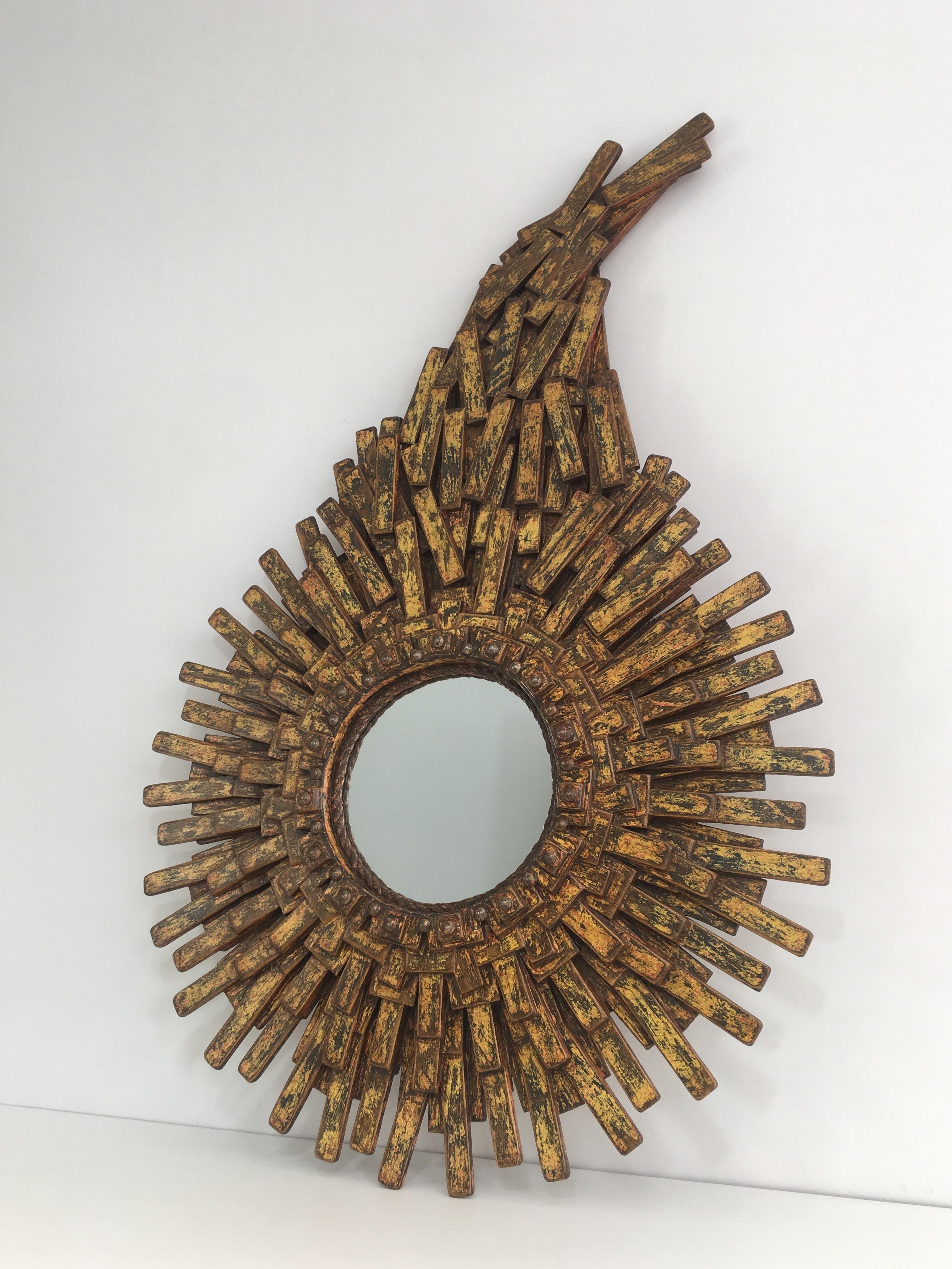 Unique Brutalist Mirror Made of Painted Wood, Rope & Old Iron Nails, Signed Arbo For Sale 13