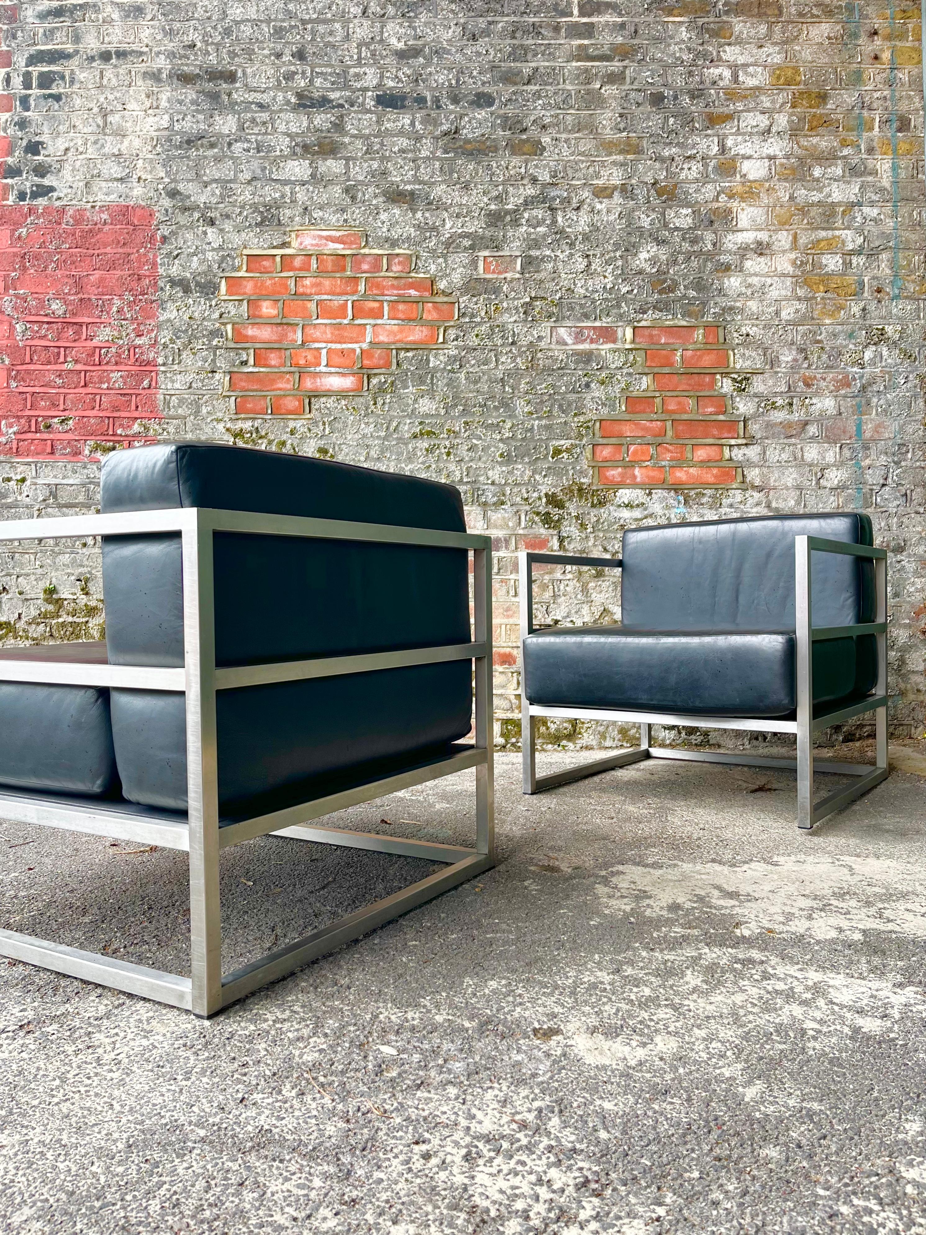 20th Century Unique Brutalist Modernist Pair Mid Century Amchairs Chairs Le Corbusier Style For Sale