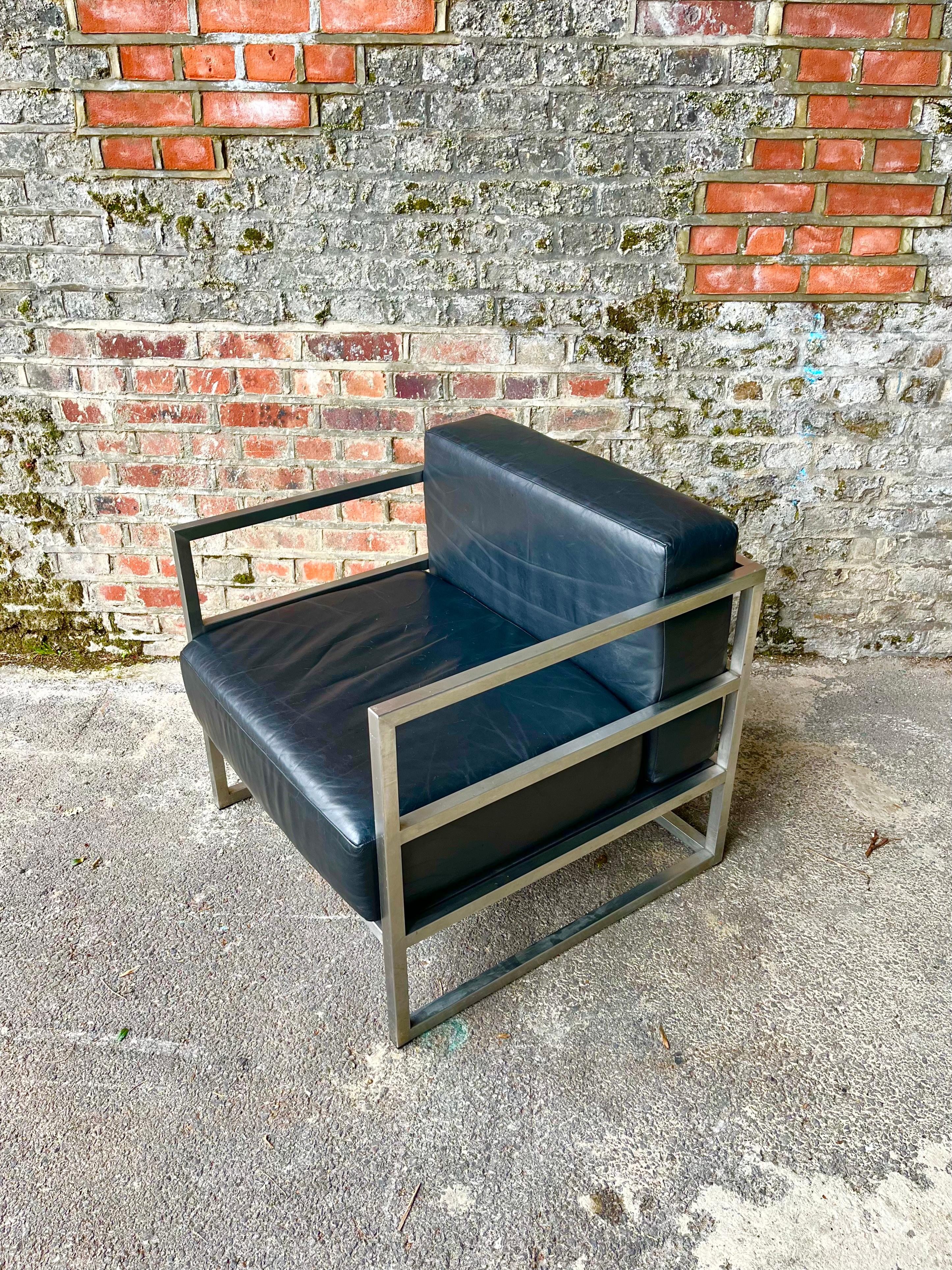 Unique Brutalist Modernist Pair Mid Century Amchairs Chairs Le Corbusier Style For Sale 3