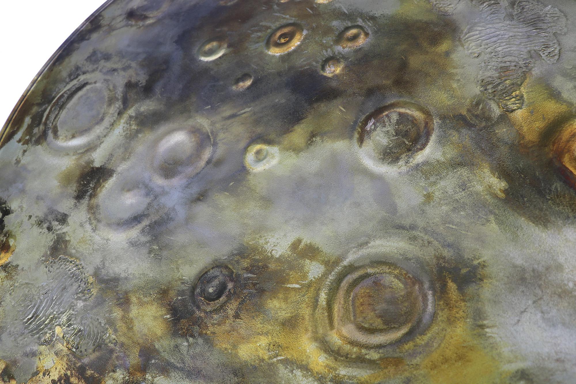 Hand-Crafted Unique Brutalist Round Moon Crater Coffee Table Glass & Chrome, Germany 1970 For Sale
