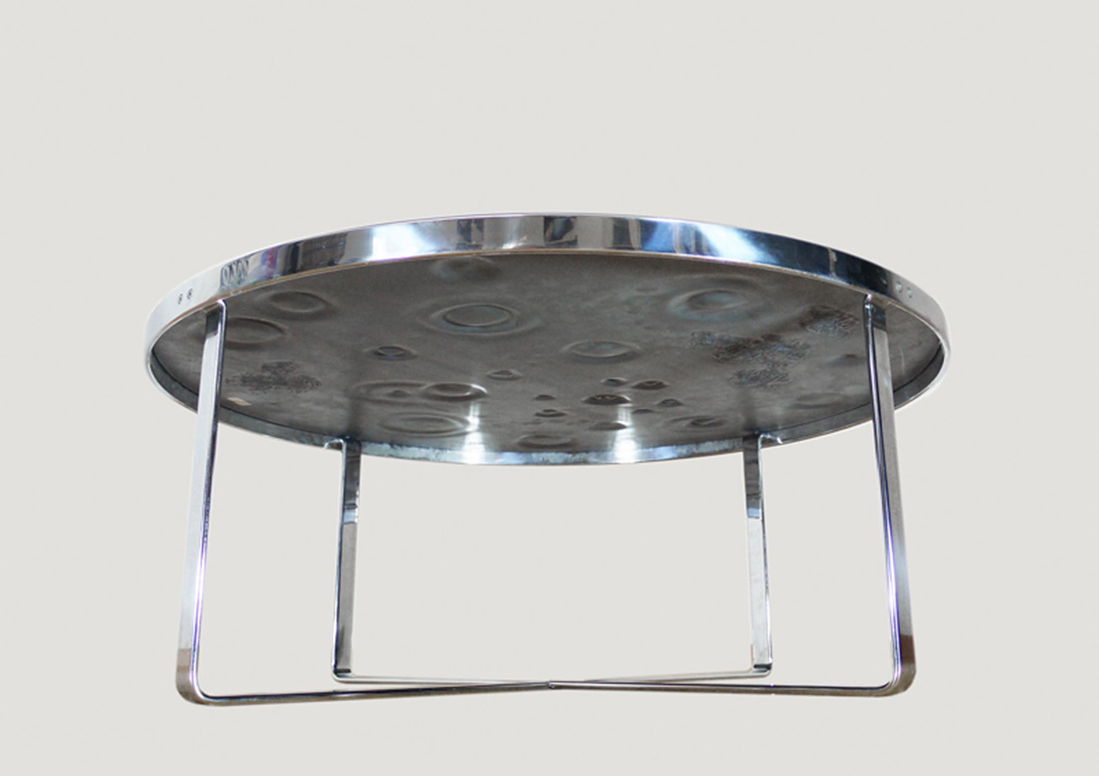 Unique Brutalist Round Moon Crater Coffee Table Glass & Chrome, Germany 1970 For Sale 2