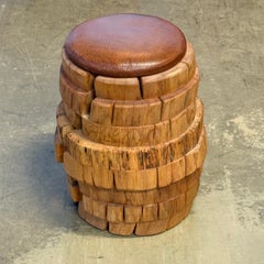 Unique Brutalist Solid Wood Stool, 1970's