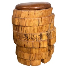Unique Brutalist Solid Wood Stool, 1970's