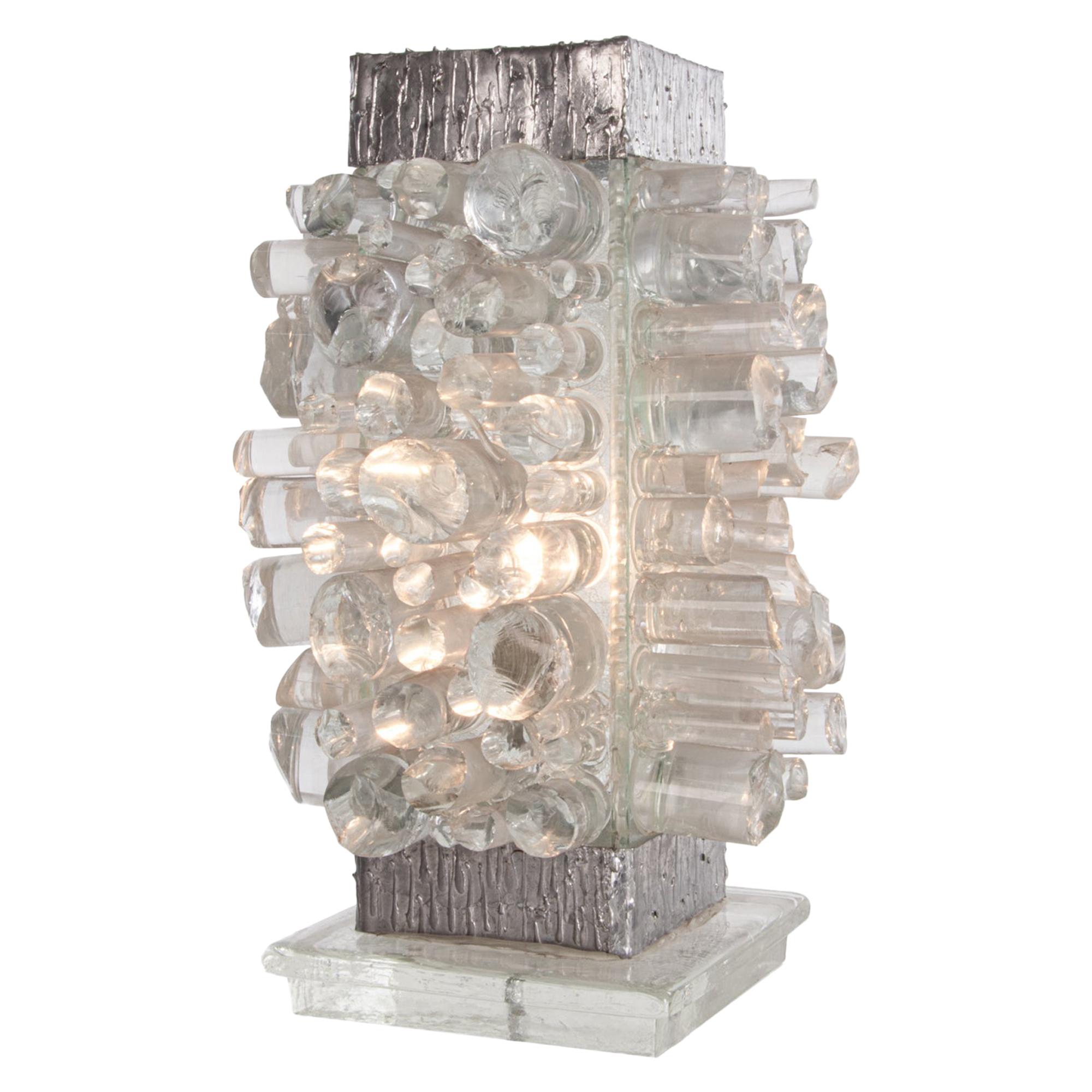 Unique Brutalist 18" Murano Glass Table Lamp in the manner of Poliarte 1960