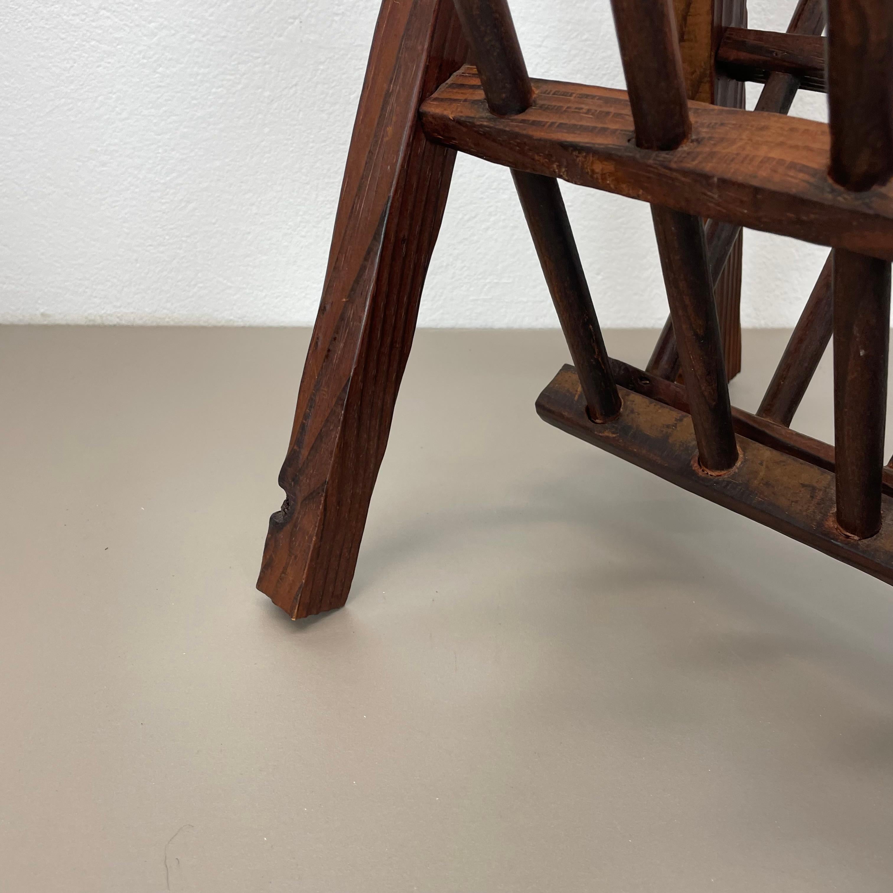 unique brutalist TIKI STYLE cubic PINE WOOD Magazine Holder, Germany 1970s For Sale 1