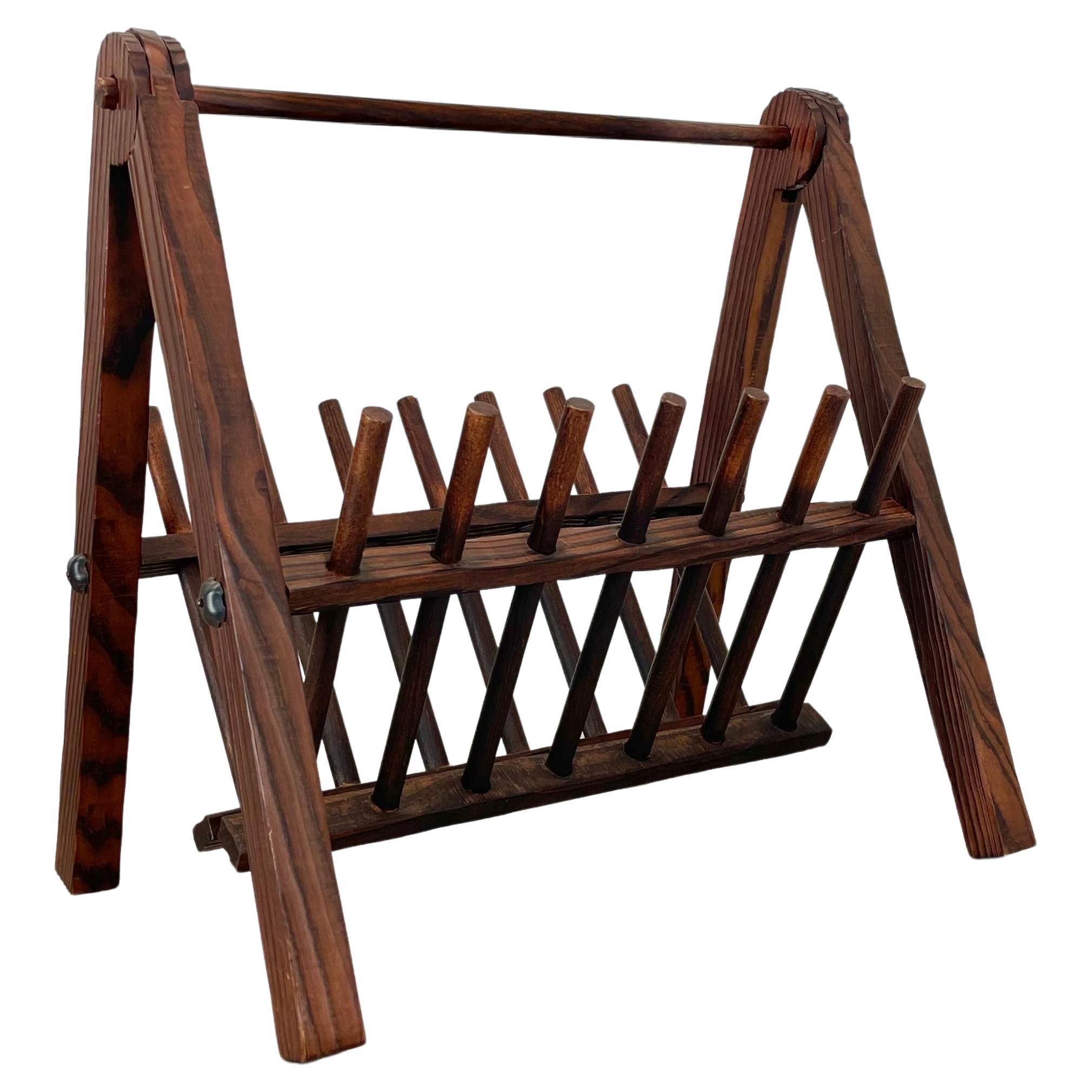 unique brutalist TIKI STYLE cubic PINE WOOD Magazine Holder, Germany 1970s For Sale