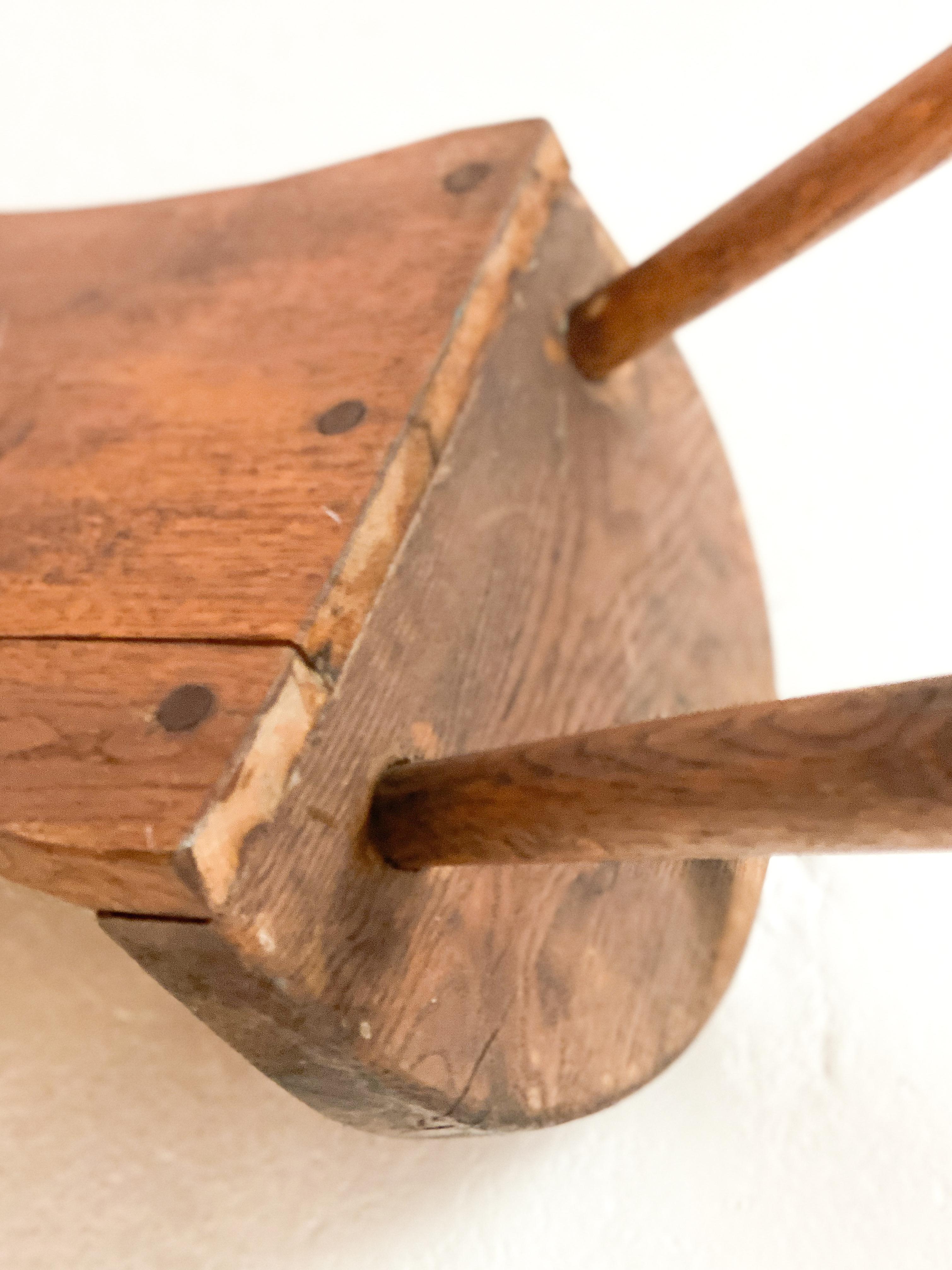 European Wabi Sabi Handmade Brutalist wooden tripod stool France, circa 1950s.  For Sale