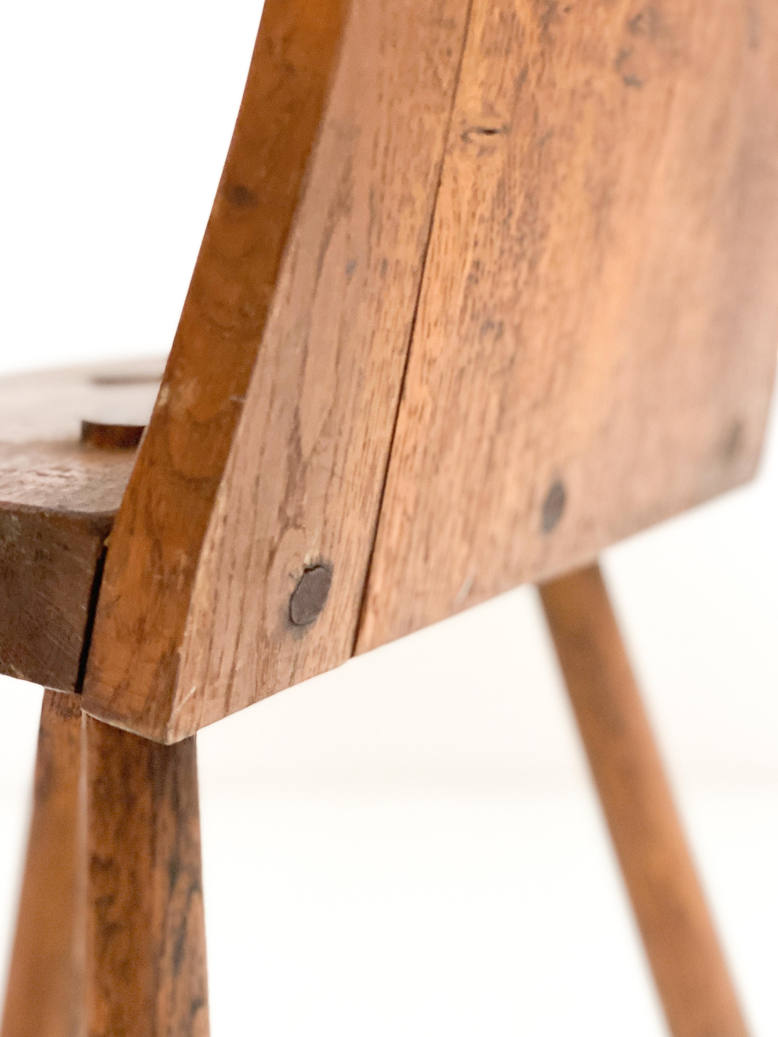 Hand-Crafted Wabi Sabi Handmade Brutalist wooden tripod stool France, circa 1950s.  For Sale