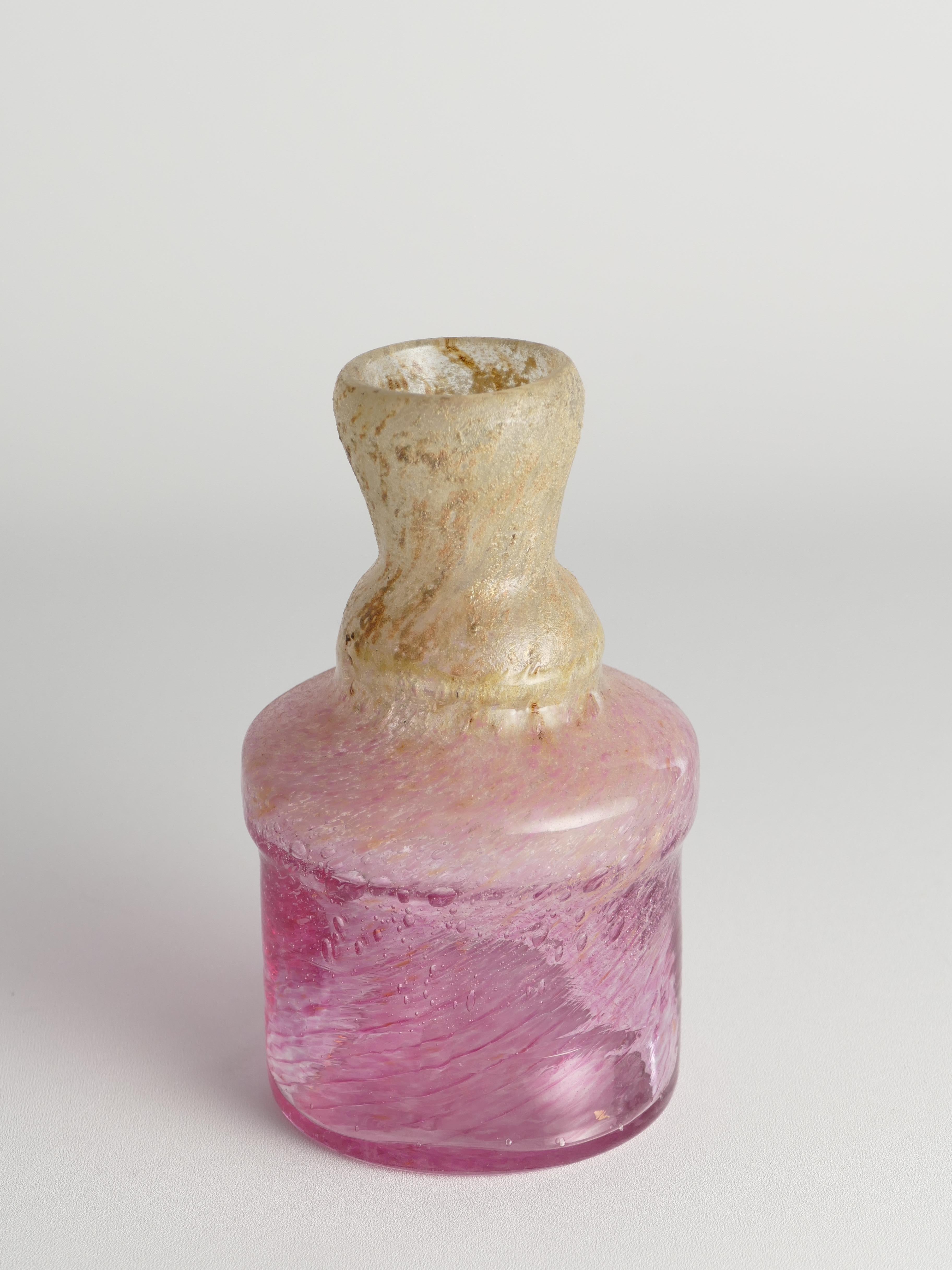 Unique Bubblegum Pink and Yellow Art Glass Vase by Milan Vobruba, Sweden 1980s For Sale 3