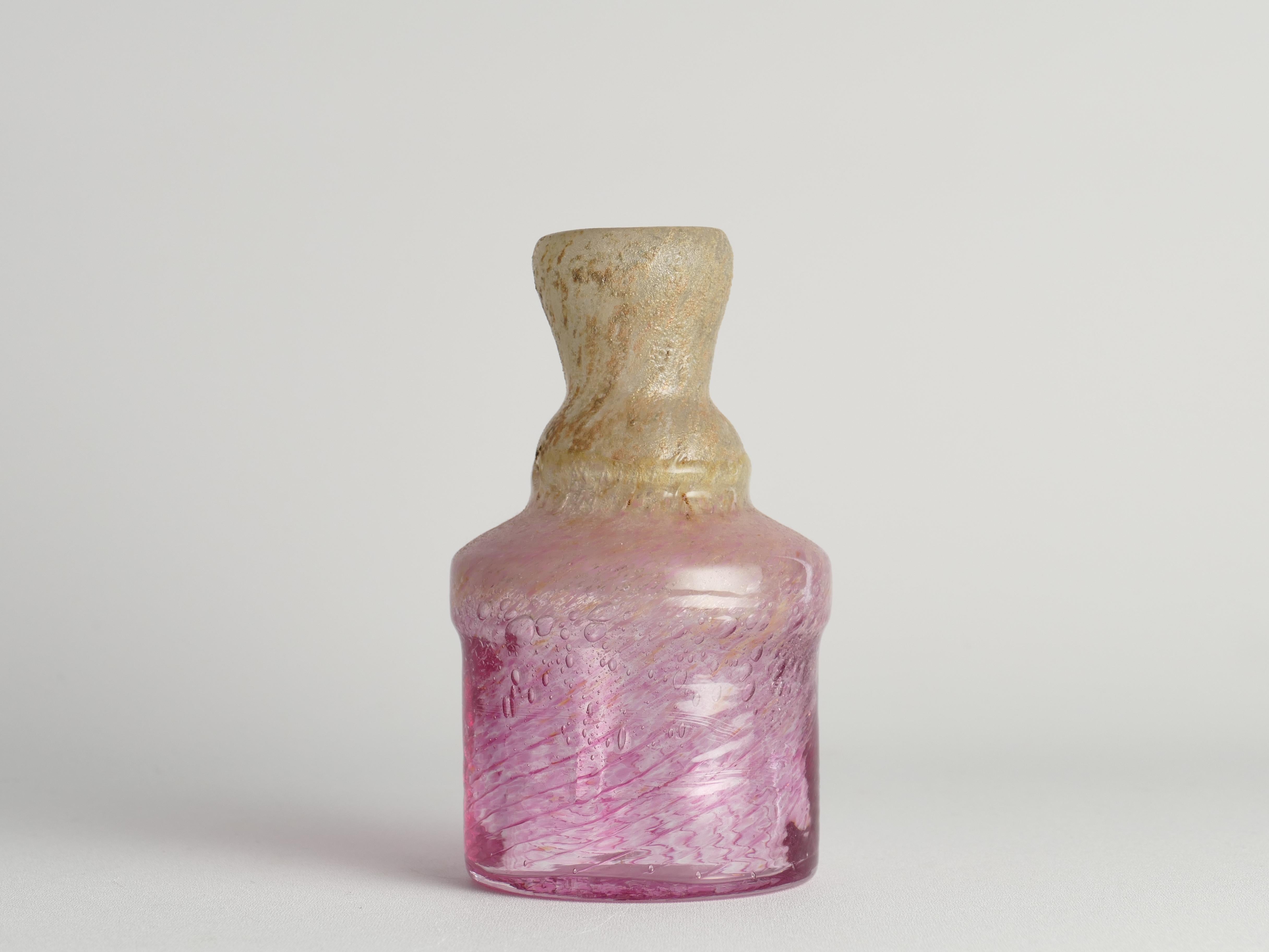 Hand-Crafted Unique Bubblegum Pink and Yellow Art Glass Vase by Milan Vobruba, Sweden 1980s For Sale