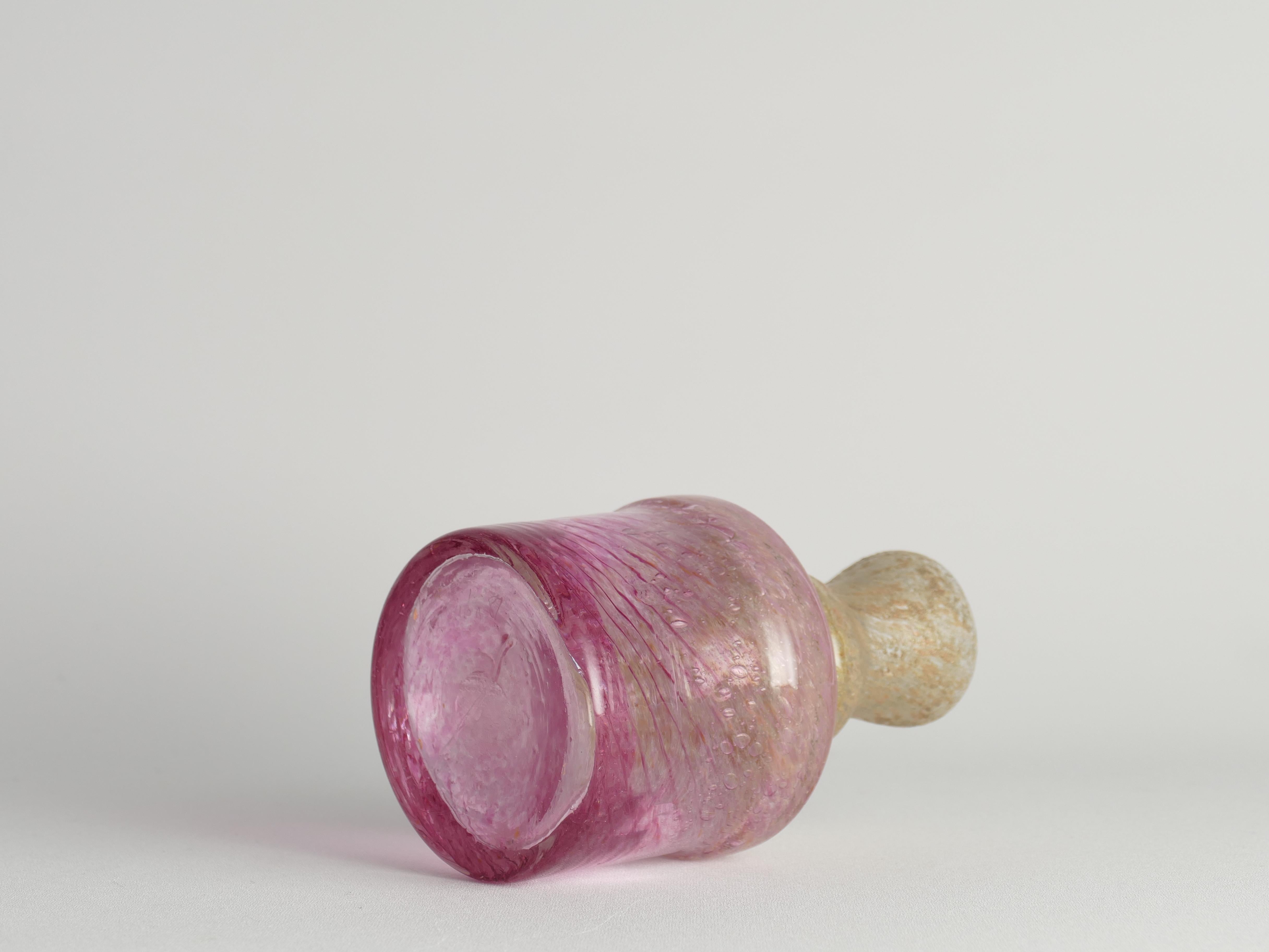 Late 20th Century Unique Bubblegum Pink and Yellow Art Glass Vase by Milan Vobruba, Sweden 1980s For Sale