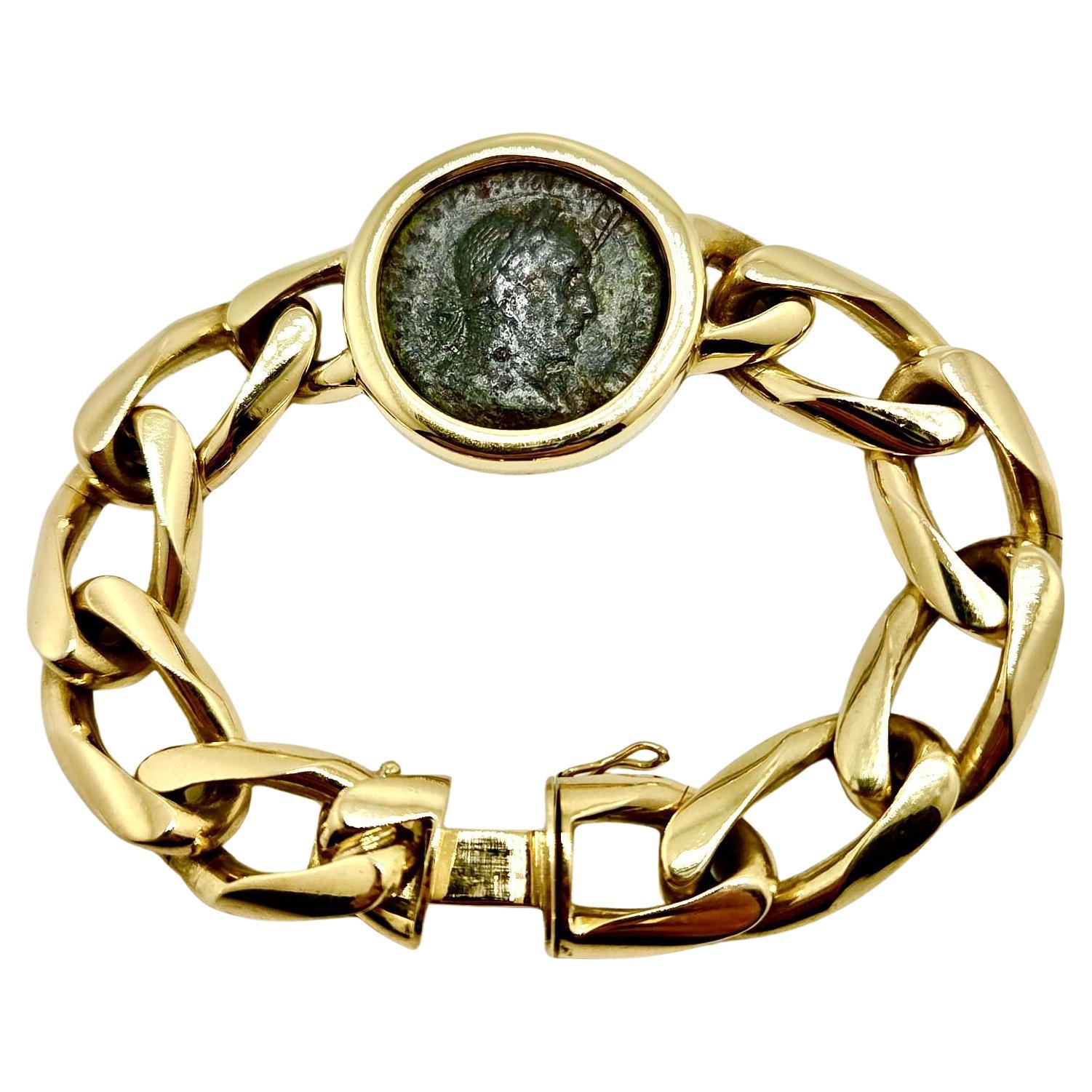 Unique Bulgari 1970s Monete Yellow Gold Coin Bracelet with Roman Emperor Domitia in vendita