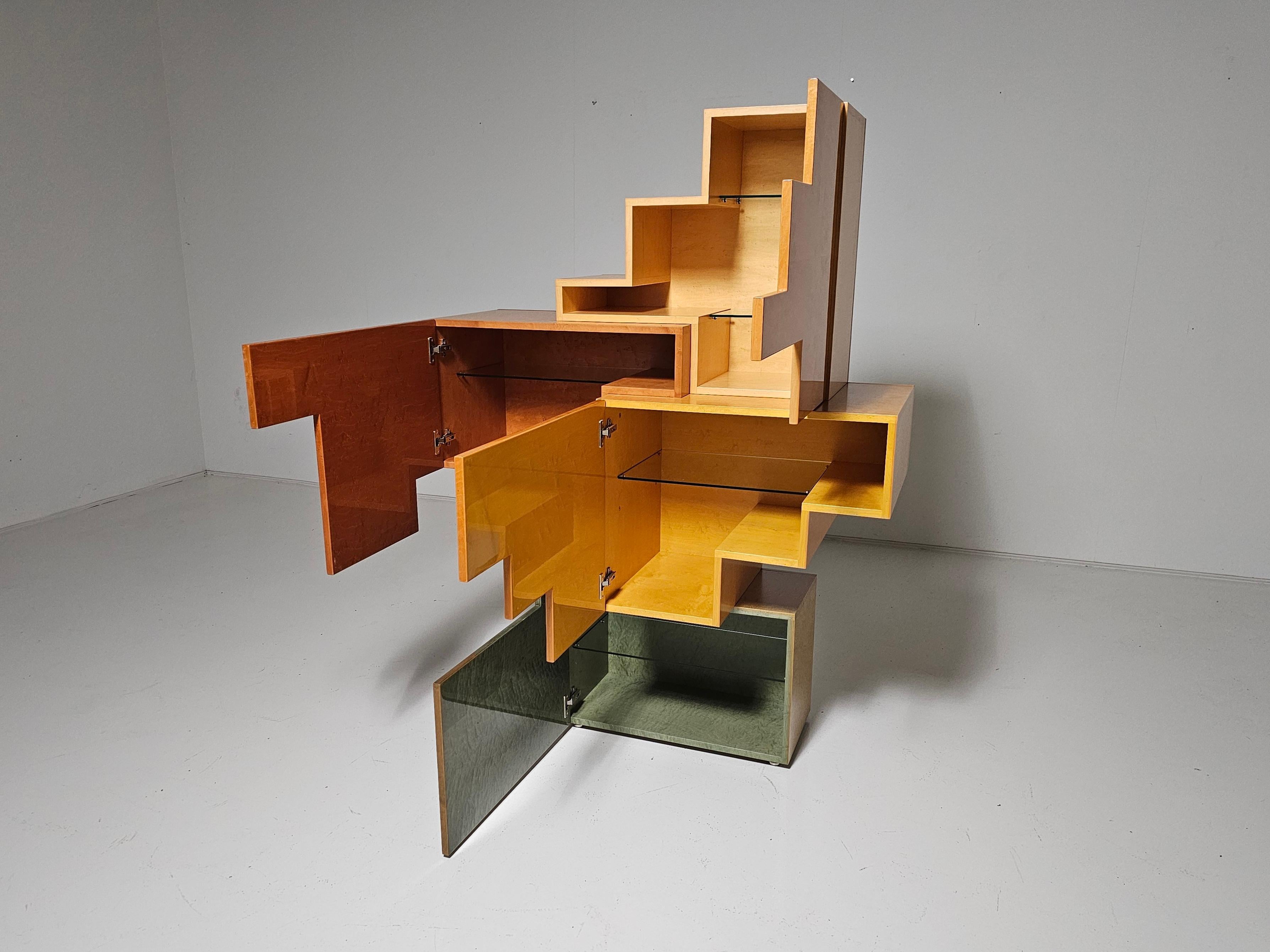 Meuble cubiste sculptural unique en bois de ronce, Italie, années 1990 3
