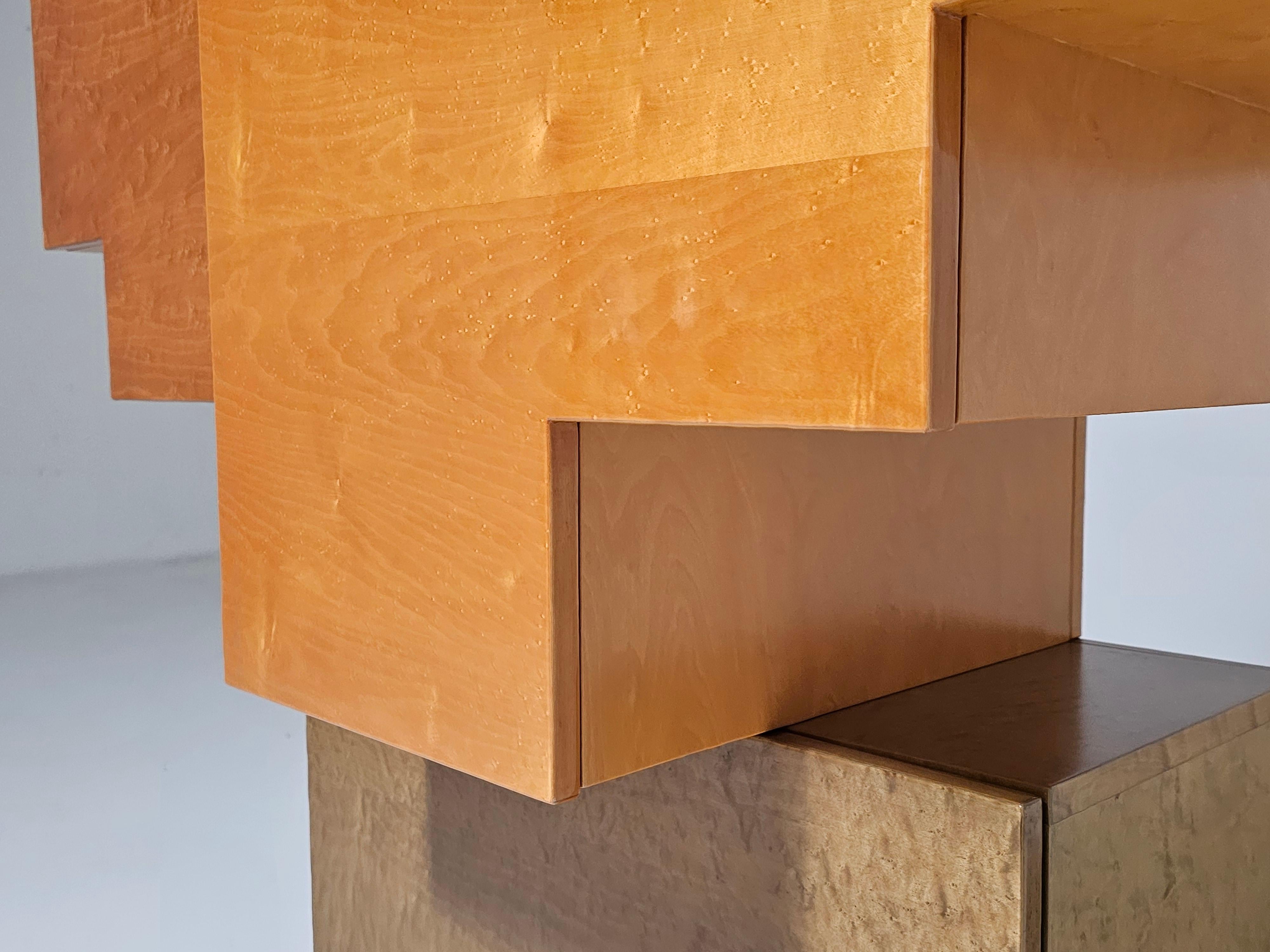 Unique burlwood sculptural cubist cabinet, italy, 1990s 4