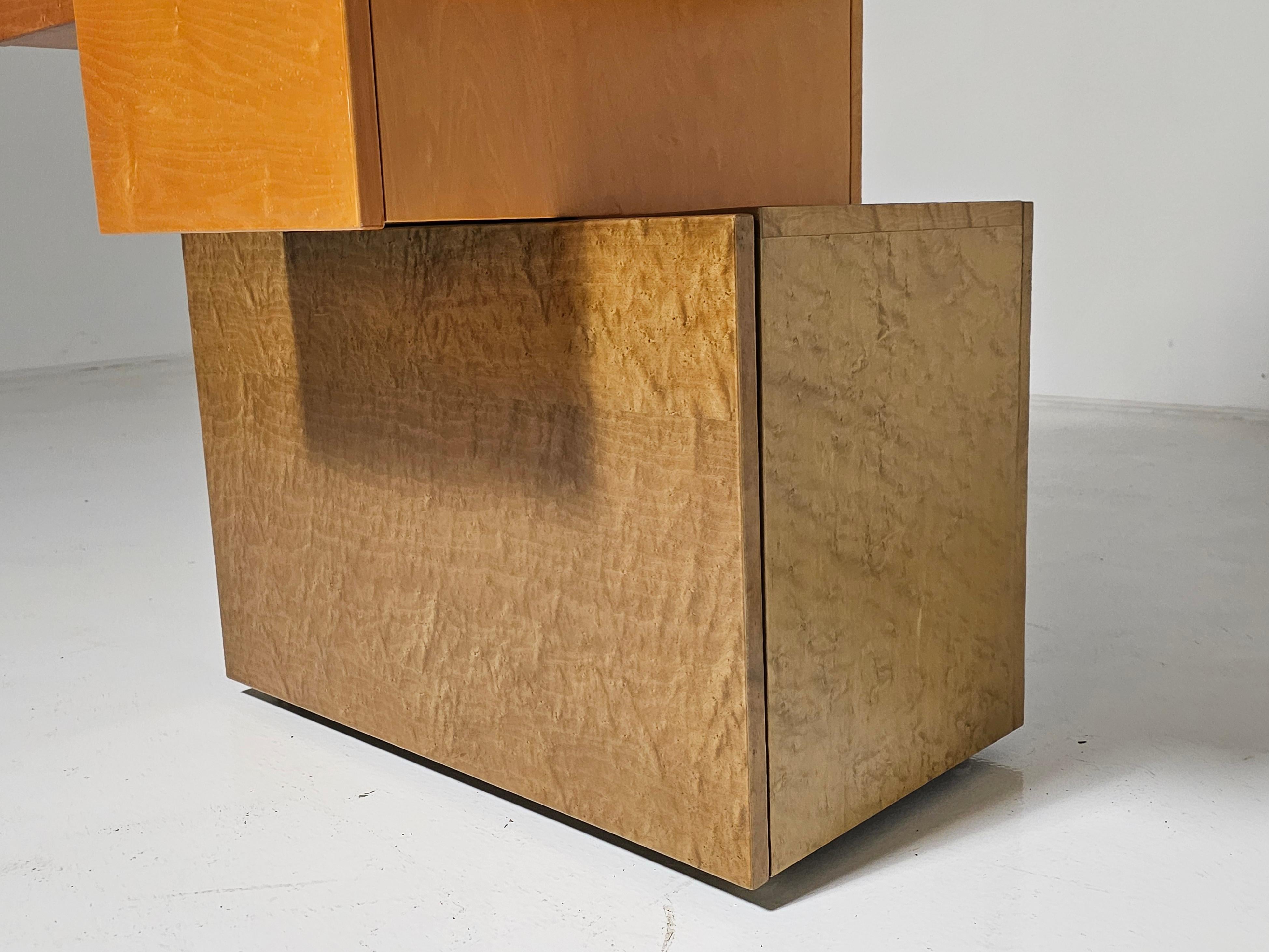 Unique burlwood sculptural cubist cabinet, italy, 1990s 5