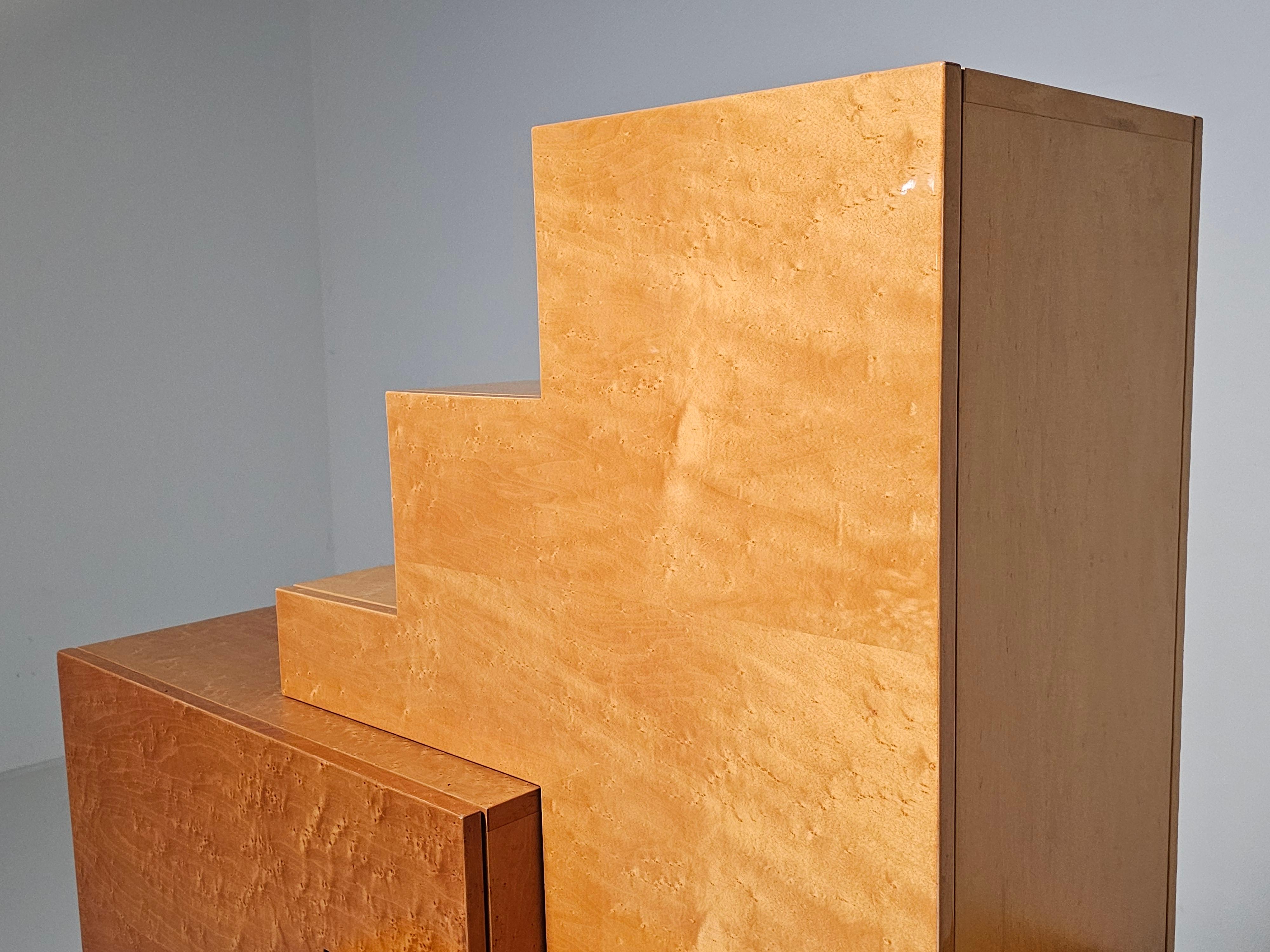 Unique burlwood sculptural cubist cabinet, italy, 1990s 6