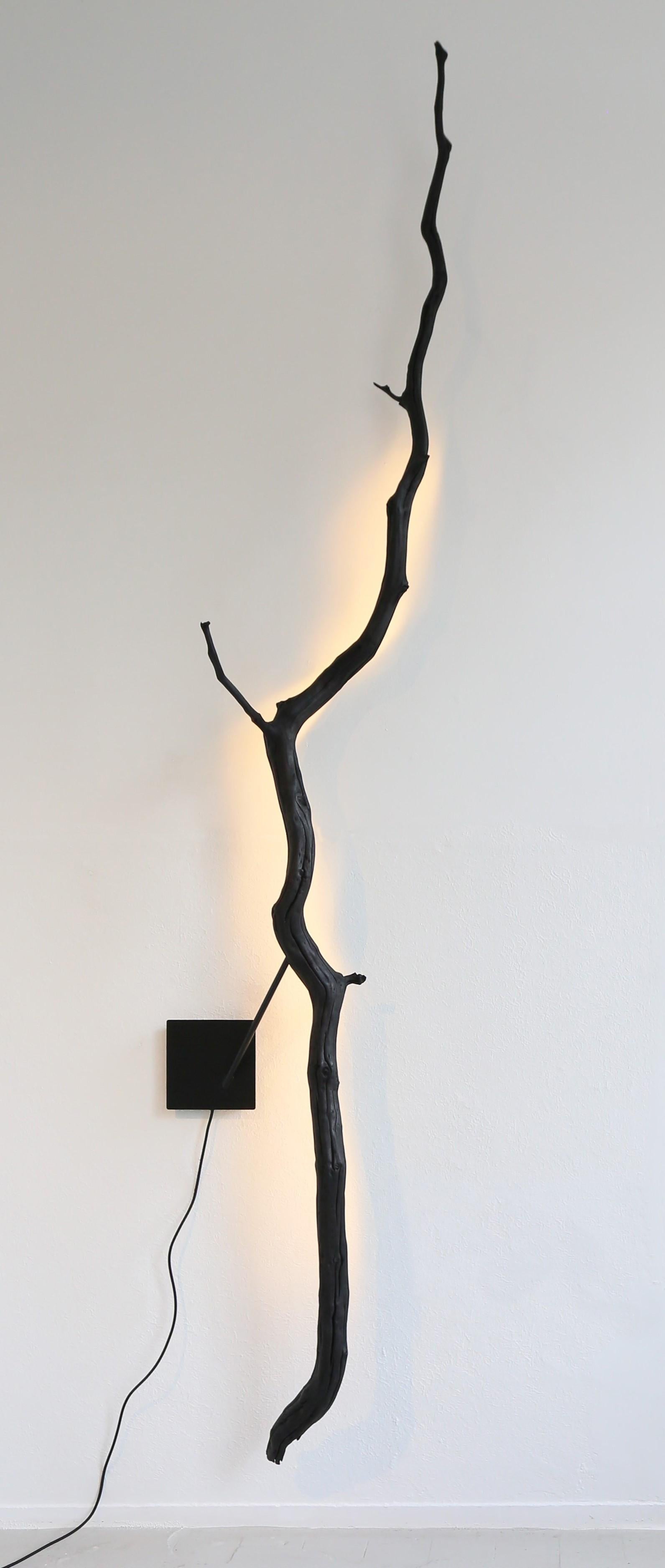 Unique burning ego wall lamp by Jesse Sanderson
Dimensions: Made to measure
Material: Burned oak wood
Different dimensions can be ordered. 

The Burning Ego Wall light is designed to celebrate the essence of the weathered branch. It reminds us of