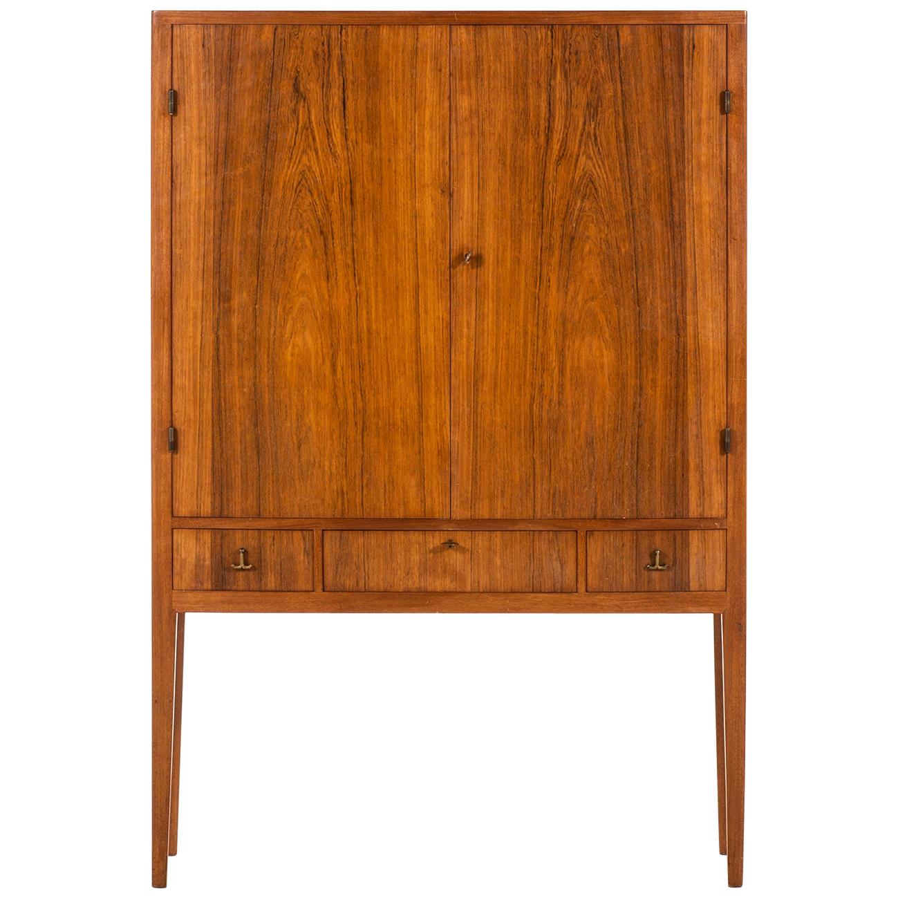 Unique Cabinet in Rosewood and Brass Produced in Sweden