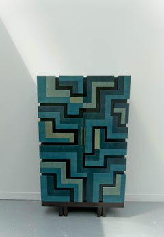 Cabinet "Labyrinthe" in Bleu and Grey Tinted Charm By Aymeric Lefort