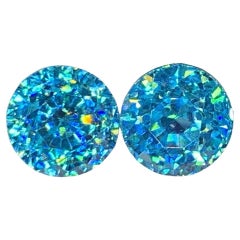Unique Cambodian Blue Zircon Pair Gemstone : Round Cut
